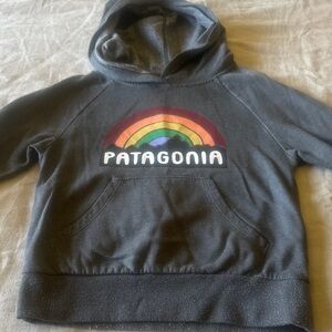 Patagonia Kids Charcoal Hoodie with Colorful Rainbow